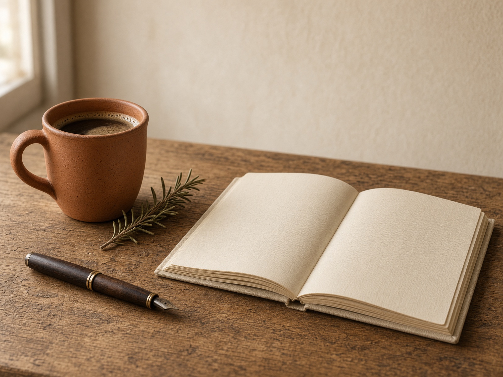 Journal and coffee in morning light